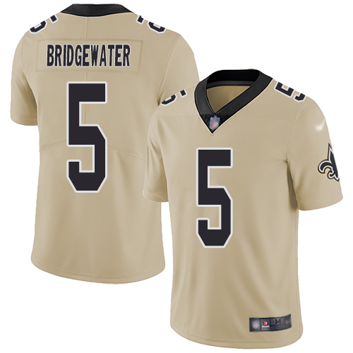 Men New Orleans Saints Limited Gold Teddy Bridgewater Jersey NFL Football 5 Inverted Legend Jersey